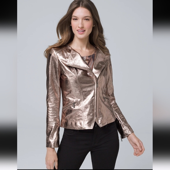 White House Black Market Jackets & Blazers - WHITE HOUSE BLACK MARKET metallic leather jacket, size M, champagne